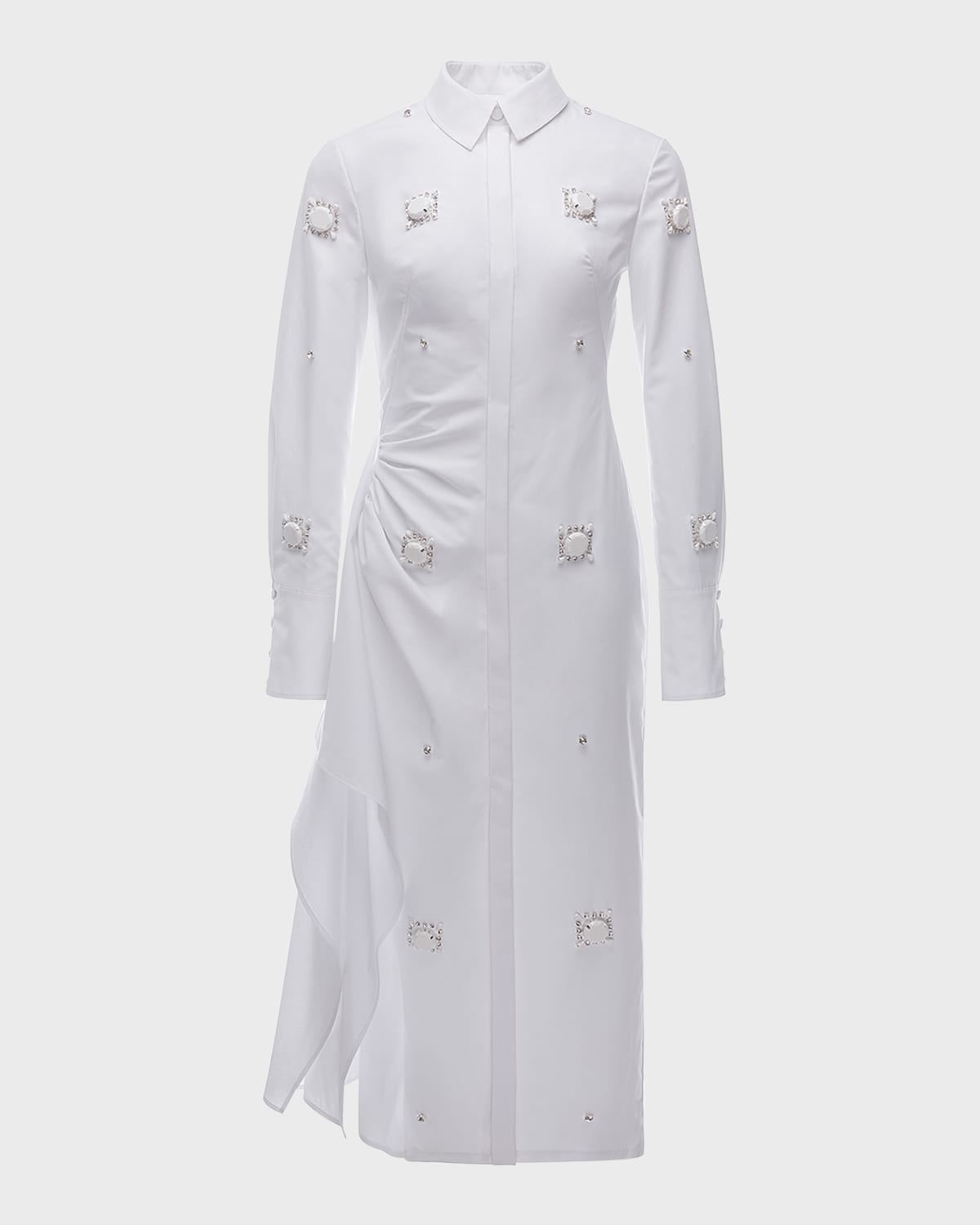 Huishan Zhang Tatiana Crystal Embellished Long-Sleeve Drape Midi Shirtdress