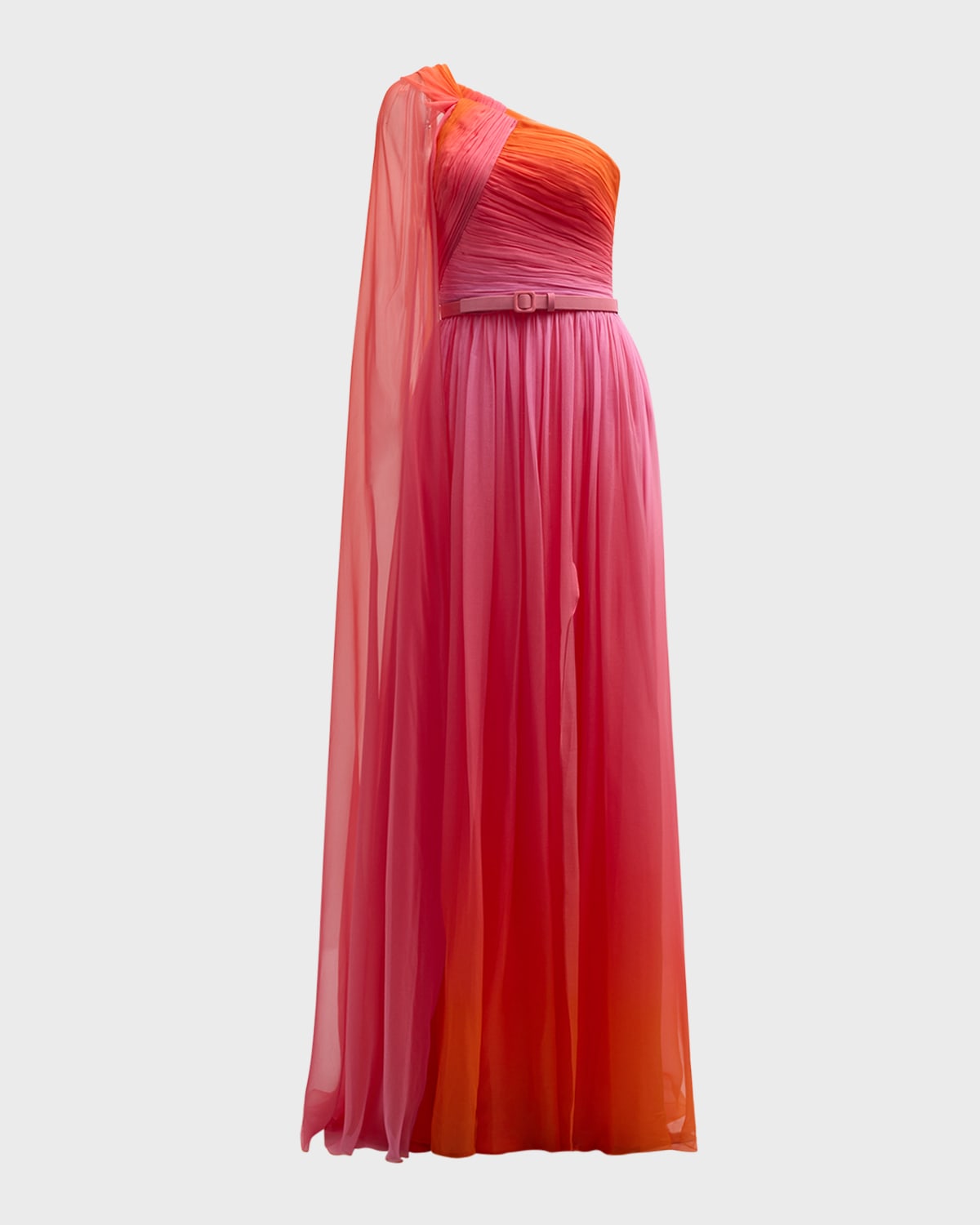 Zuhair Murad Miami Gradient Chiffon One-Shoulder Cape Gown
