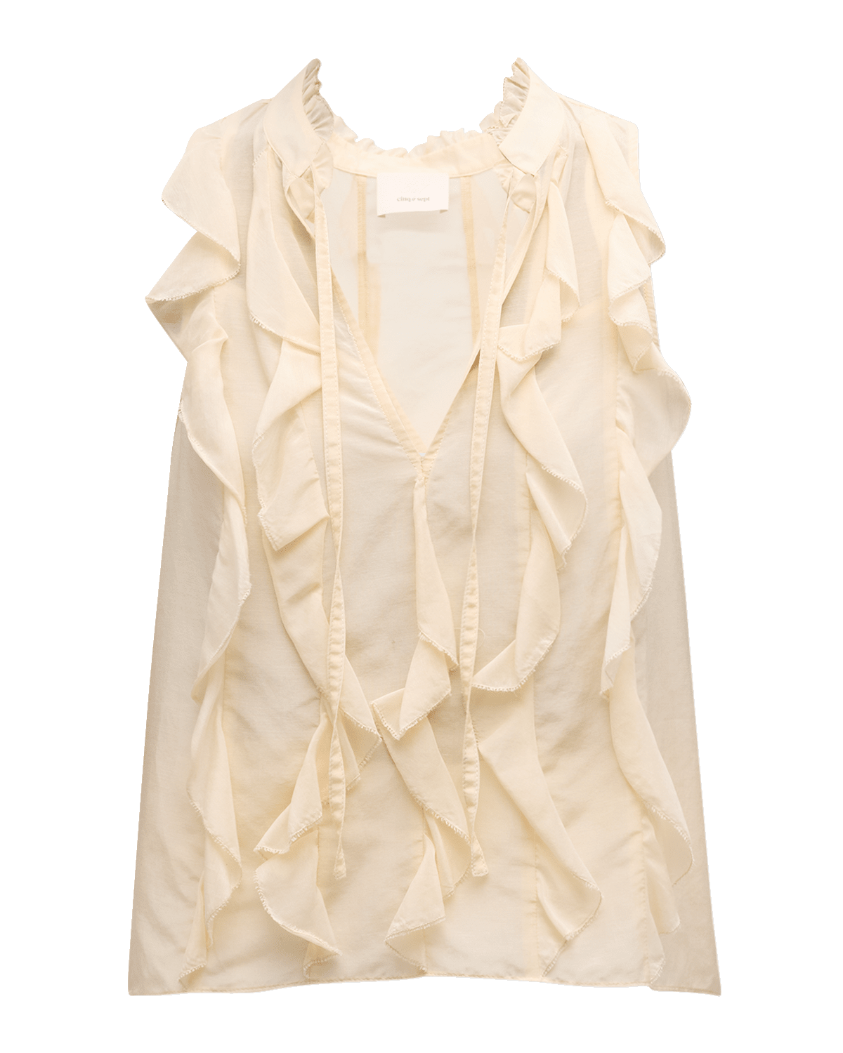 Cinq a Sept Dallin Ruffled Tie-Neck Sleeveless Cotton Silk Top