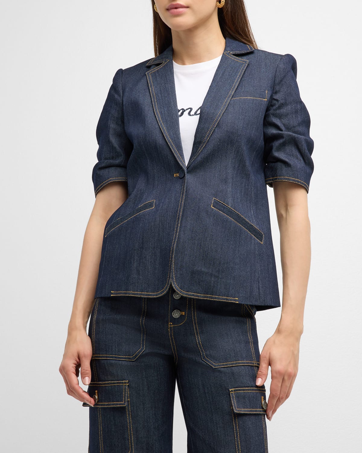 Cinq a Sept Khloe Denim Short-Sleeve Blazer
