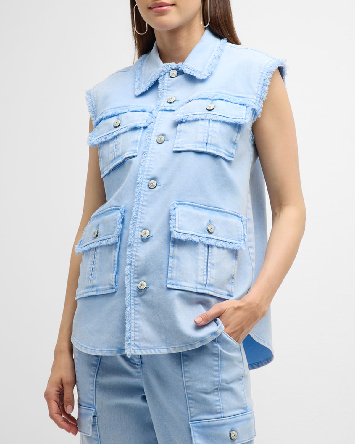 Cinq a Sept Vera Sleeveless Frayed Jacket