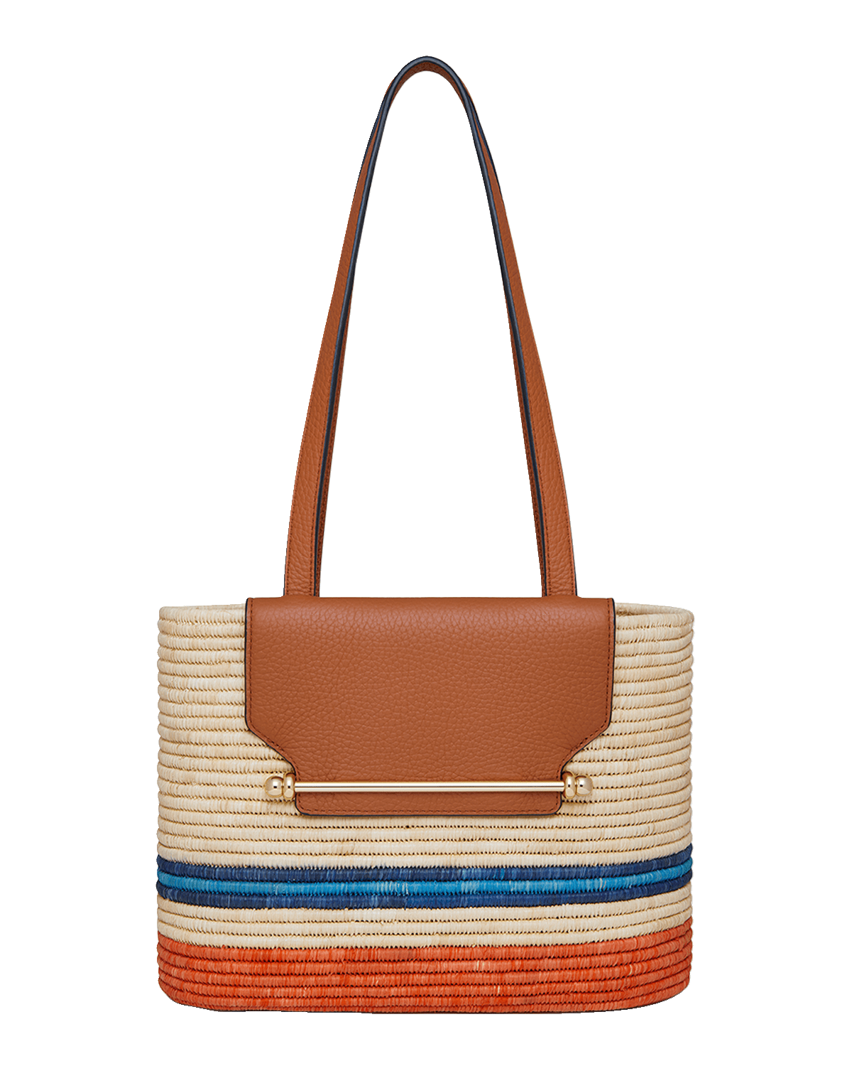 STRATHBERRY Striped Basket Raffia & Leather Tote Bag