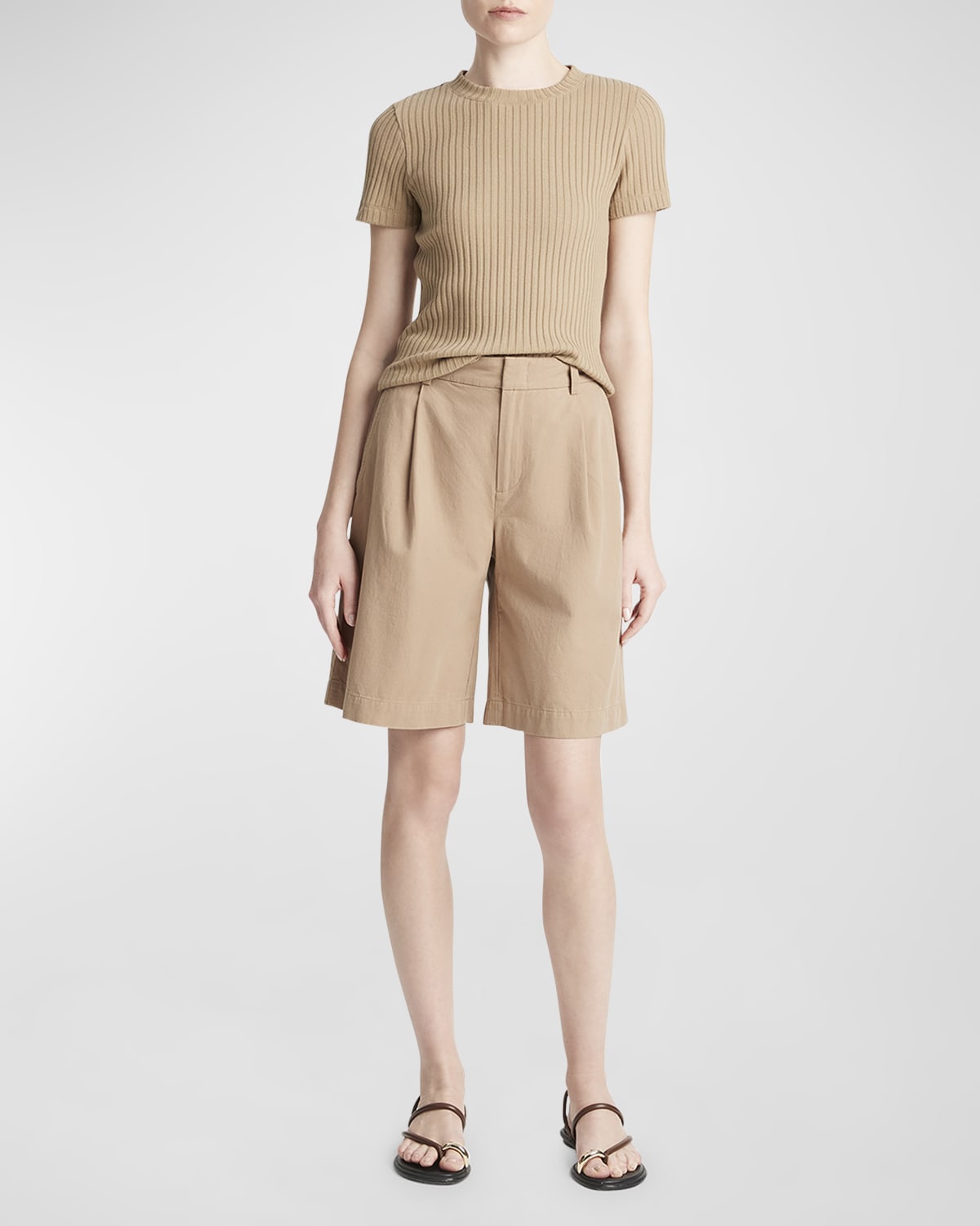 Vince Ribbed Short-Sleeve Crewneck Top