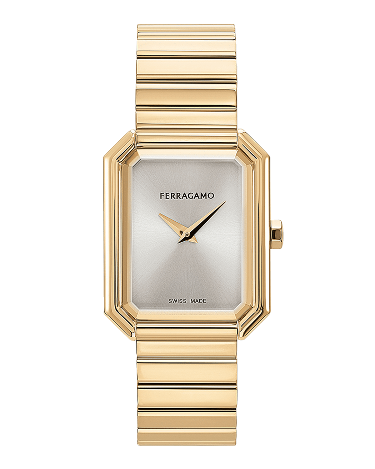 Ferragamo 26.5x33.5mm Ferragamo Crystal Watch with Silver Dial, Yellow Gold