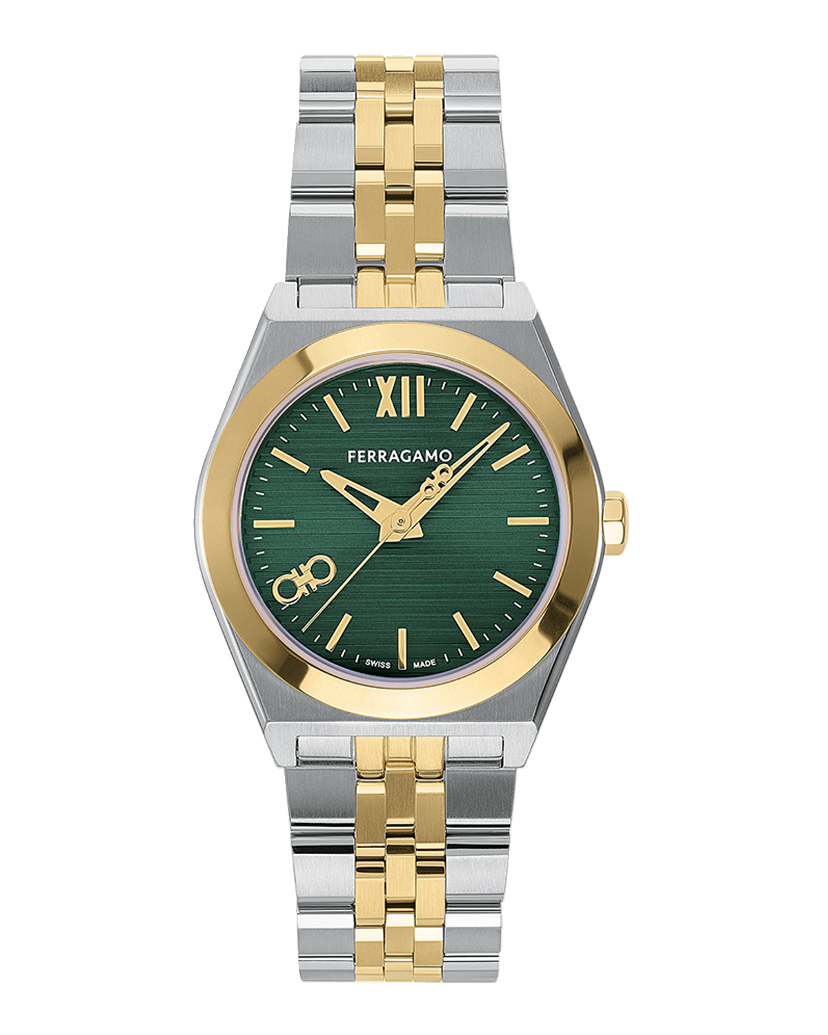 Ferragamo 28mm Vega New Watch with Green Dial, Two Tone