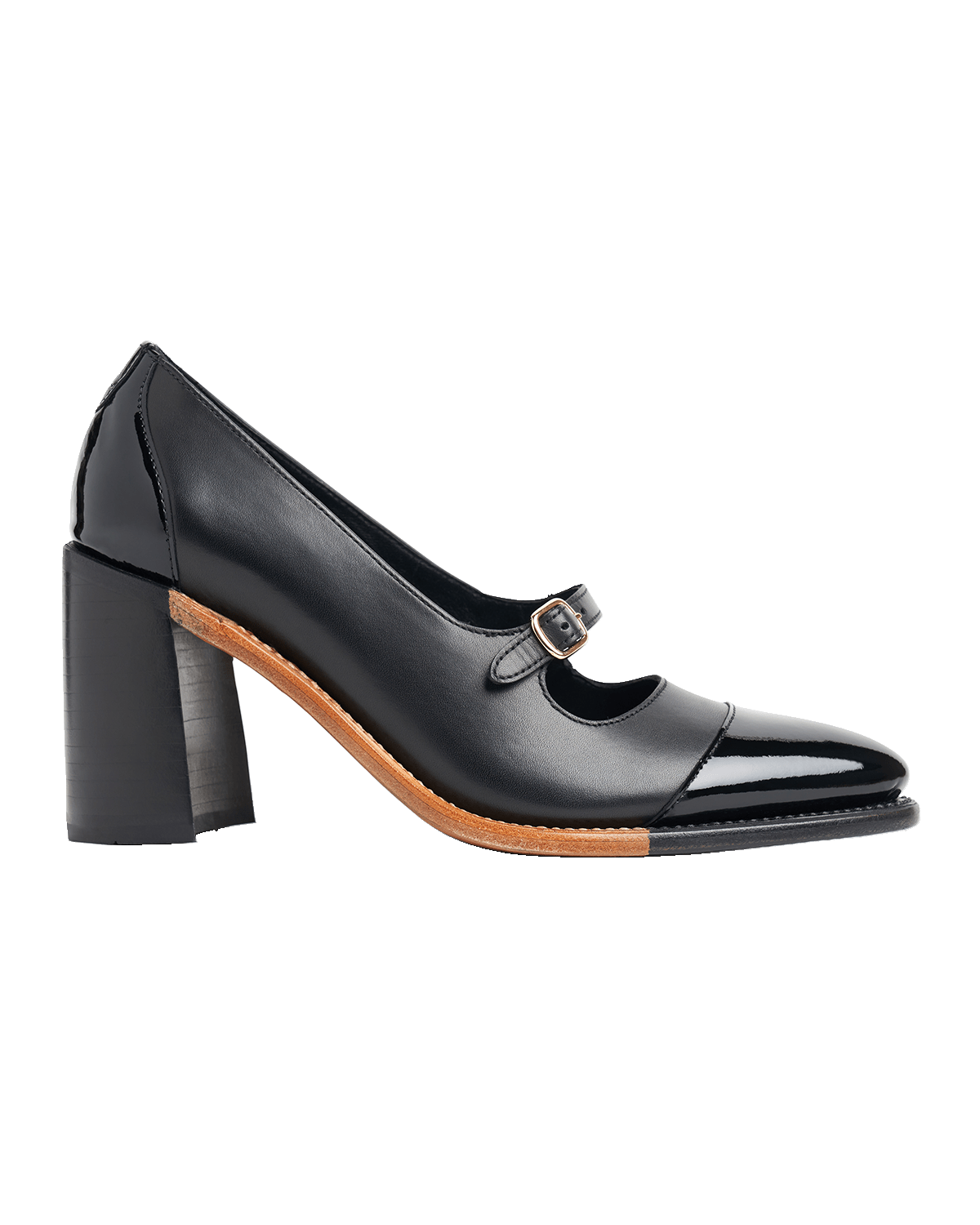 The Office of Angela Scott Miss Eliza Mixed Leather Buckle Heeled Loafers