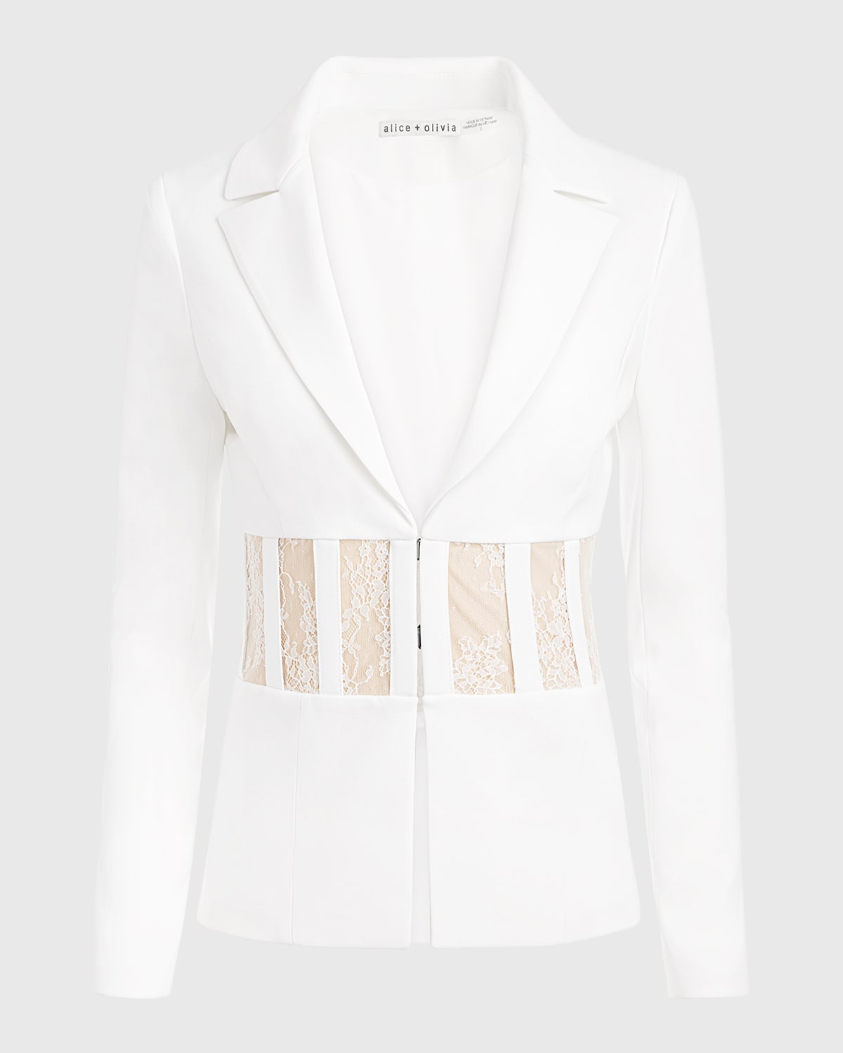 Alice + Olivia Alexia Fitted Sheer Lace Corset Blazer