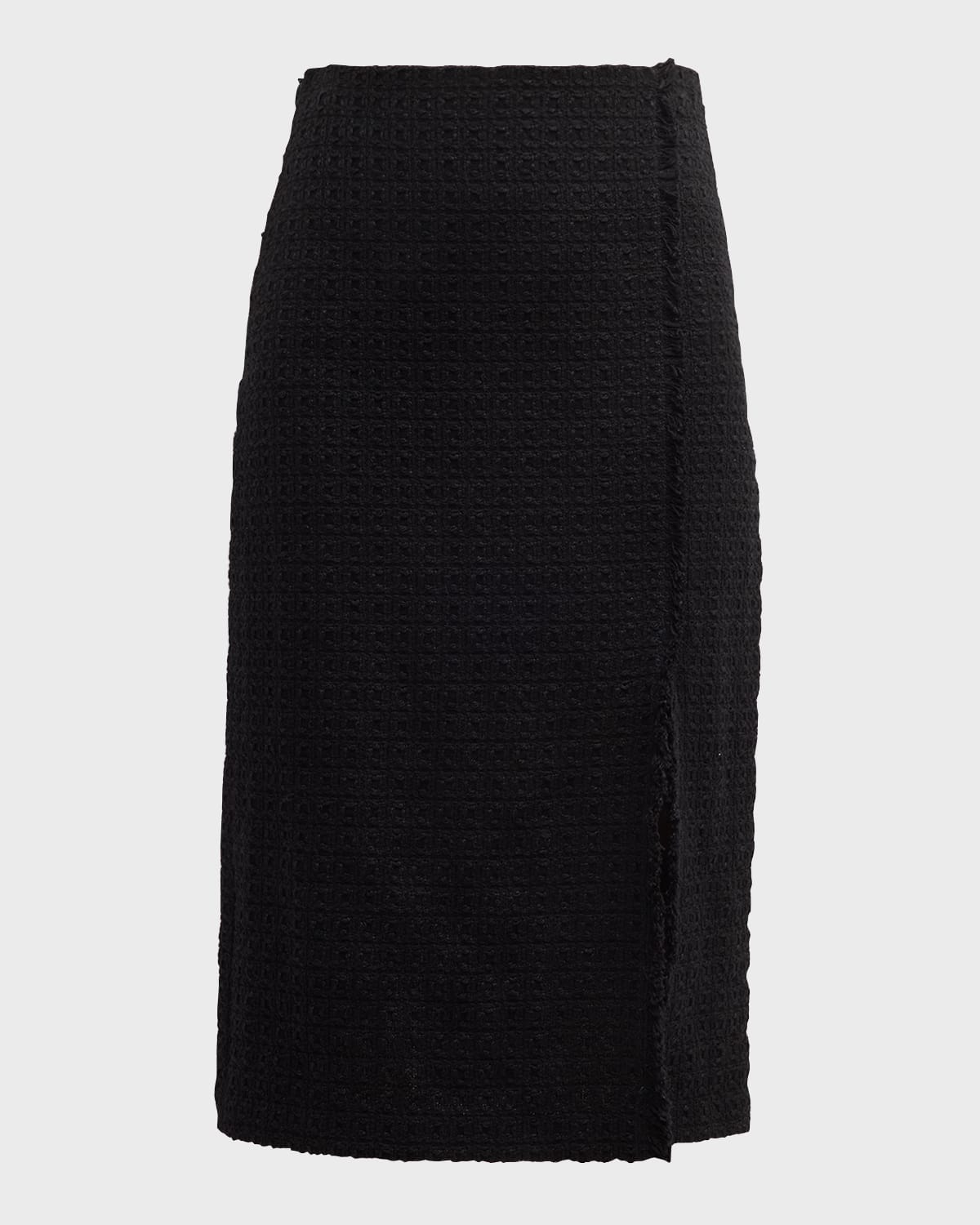 St. John Fringed Italian Textured Tweed Wrap Midi Skirt