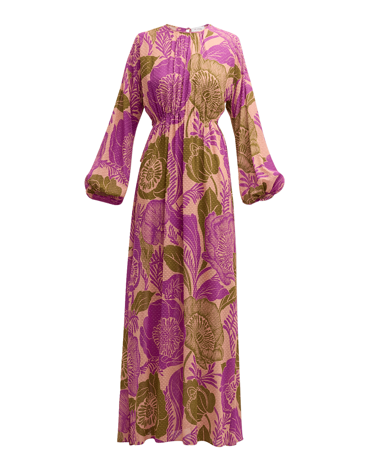 St. John California Poppies-Print Long-Sleeve Metallic Fils Coupes Maxi Dress