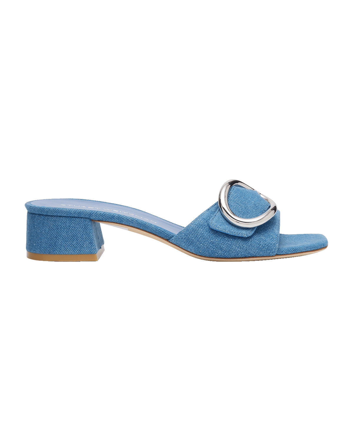 Stuart Weitzman Benni Denim Buckle Slide Mule Sandals