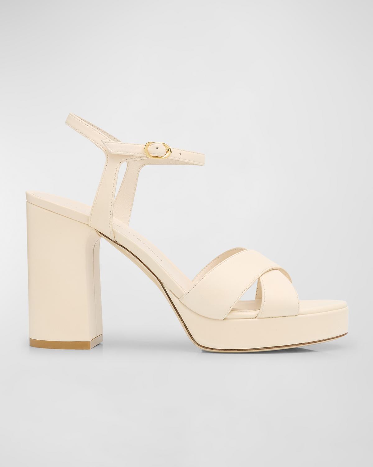Stuart Weitzman Dayna Leather Crisscross Platform Sandals In Seashell