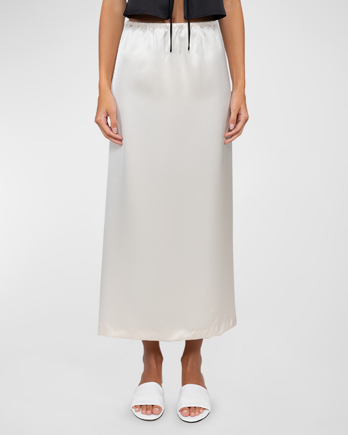 LESET Barb Satin Midi Skirt