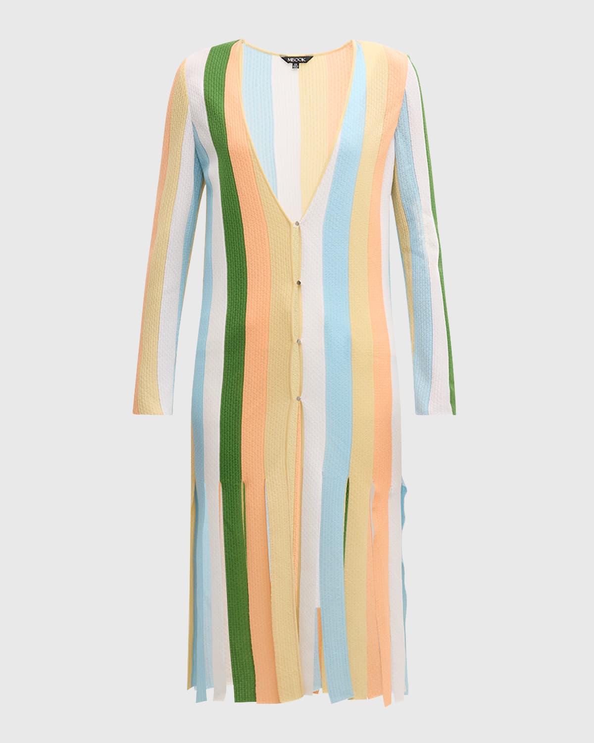 Misook Striped Fringe-Hem Intarsia Knit Jacket