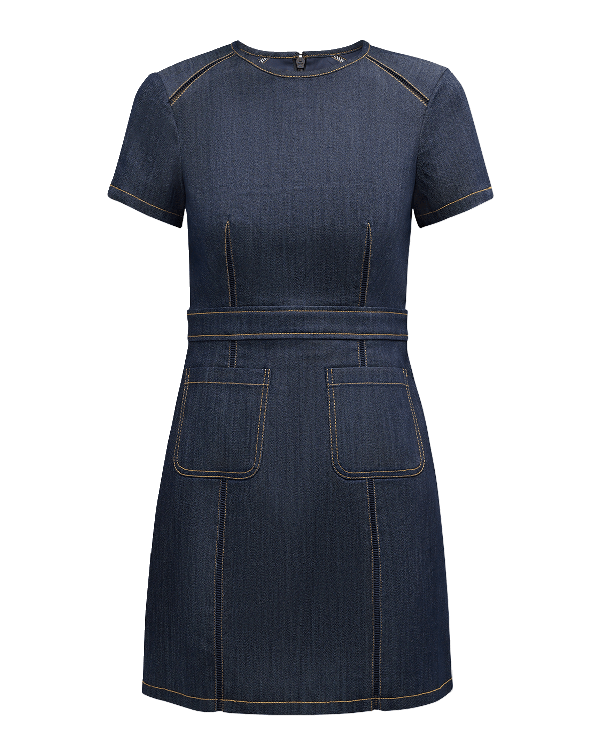 Cinq a Sept Giana Topstitched Denim Mini Shift Dress