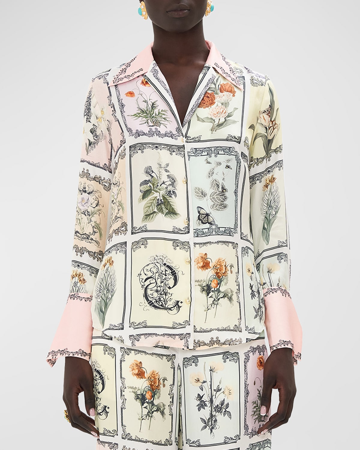 Camilla Pyjama Floral Silk Button-Front Shirt