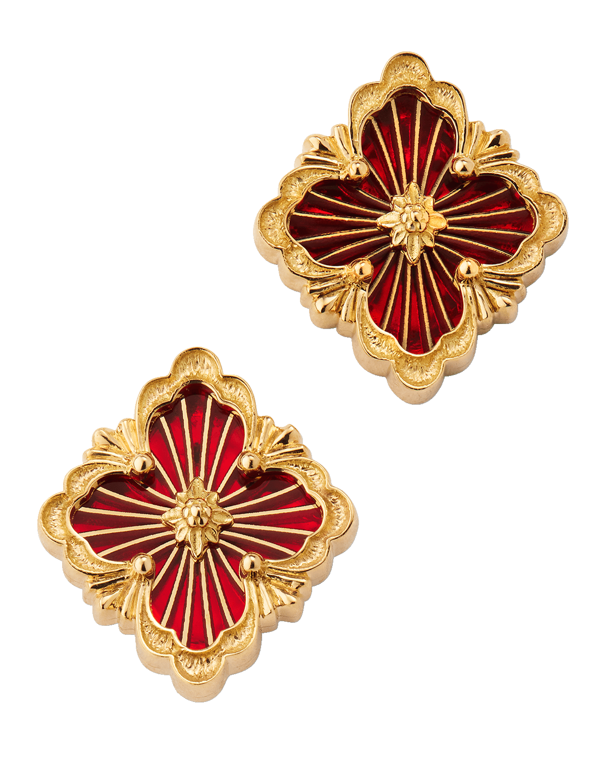 Buccellati Opera Tulle Button Earrings with Red Enamel, Small