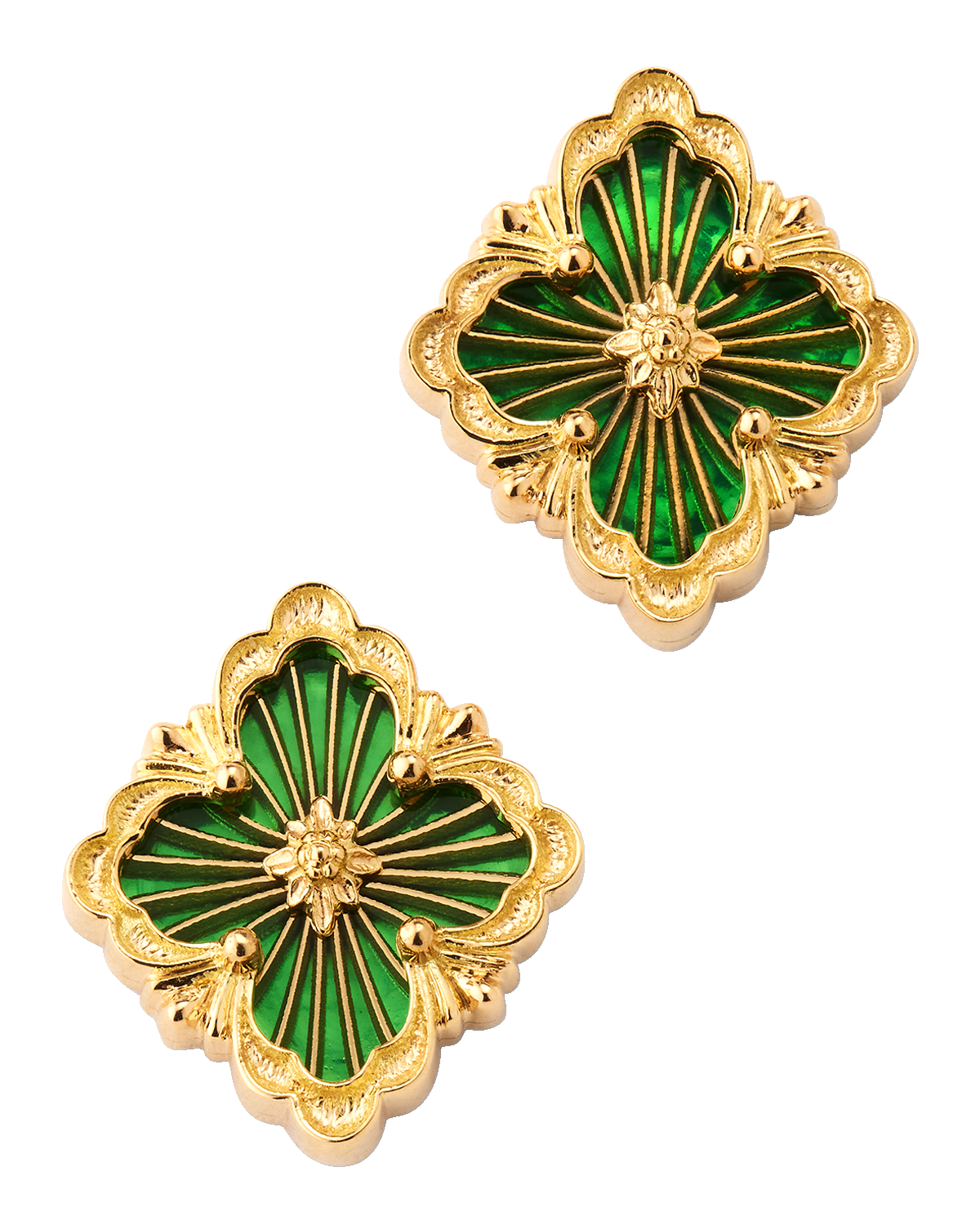 Buccellati Opera Tulle Button Earrings with Green Enamel, Small
