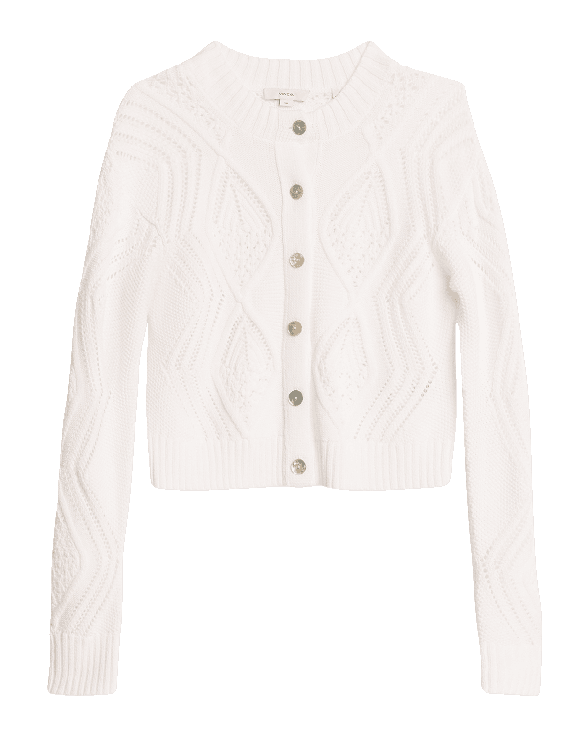 Vince Diamond Cable-Knit Short Cotton Cardigan