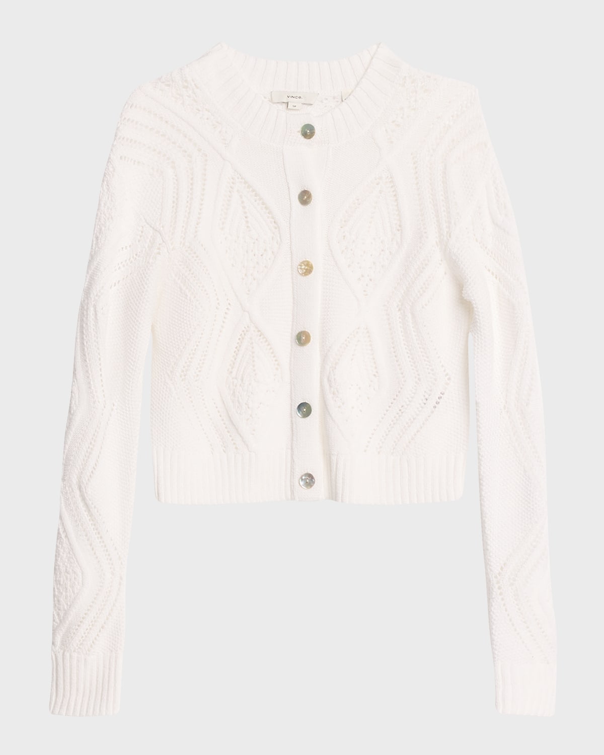 Vince Diamond Cable-Knit Short Cotton Cardigan