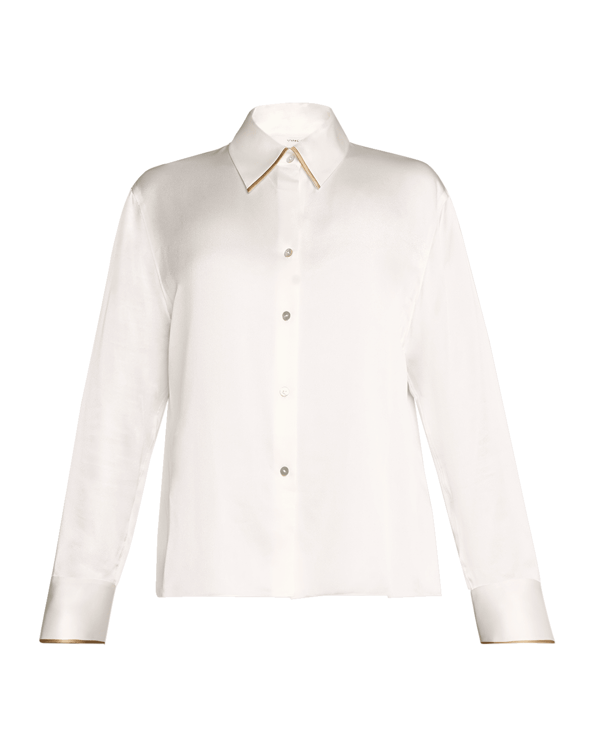 Vince Tipped Slim Long-Sleeve Silk Blouse