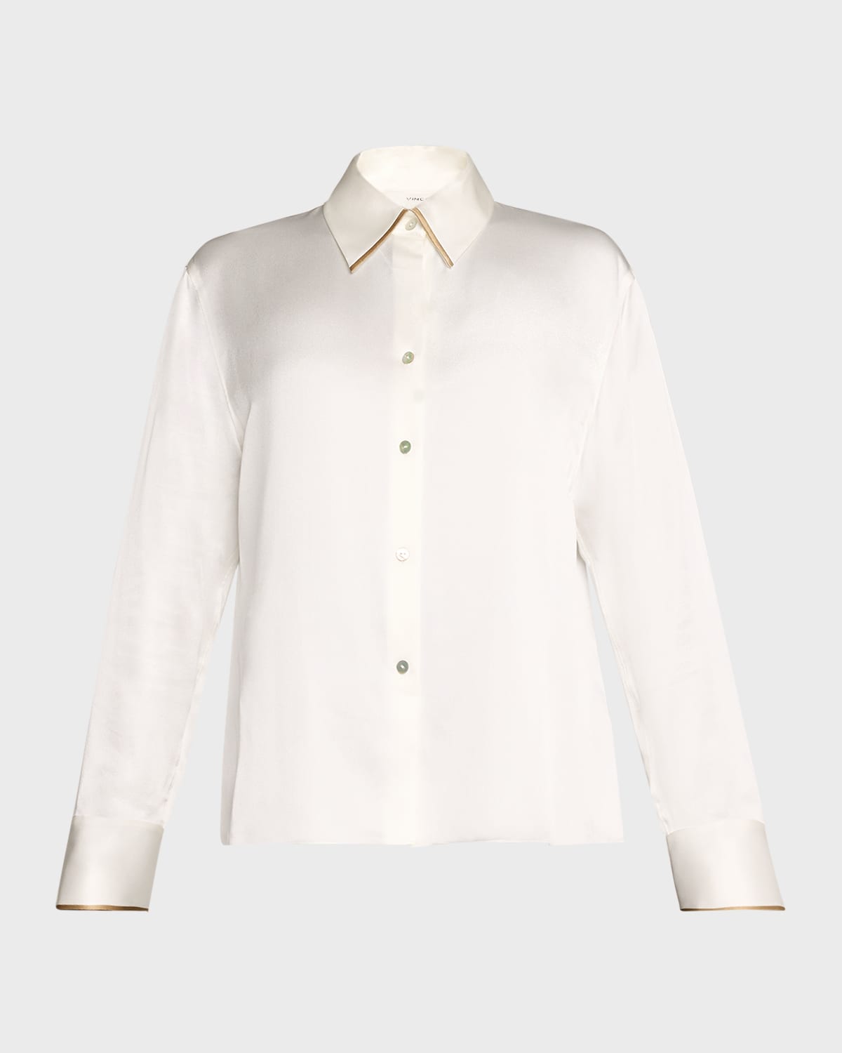 Vince Tipped Slim Long-Sleeve Silk Blouse