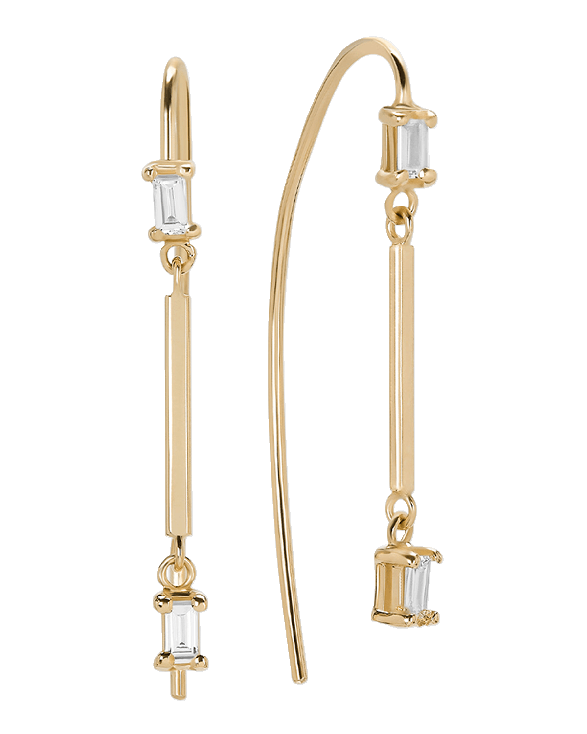 LANA Double Baguette Solo Bar Dangle Hooked On Hoop Earrings