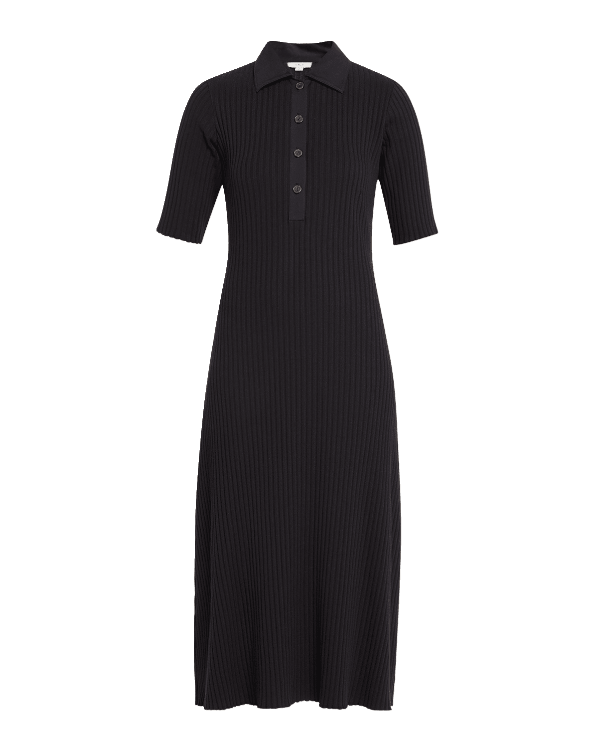 Vince Ribbed Elbow-Sleeve Polo Midi Dress