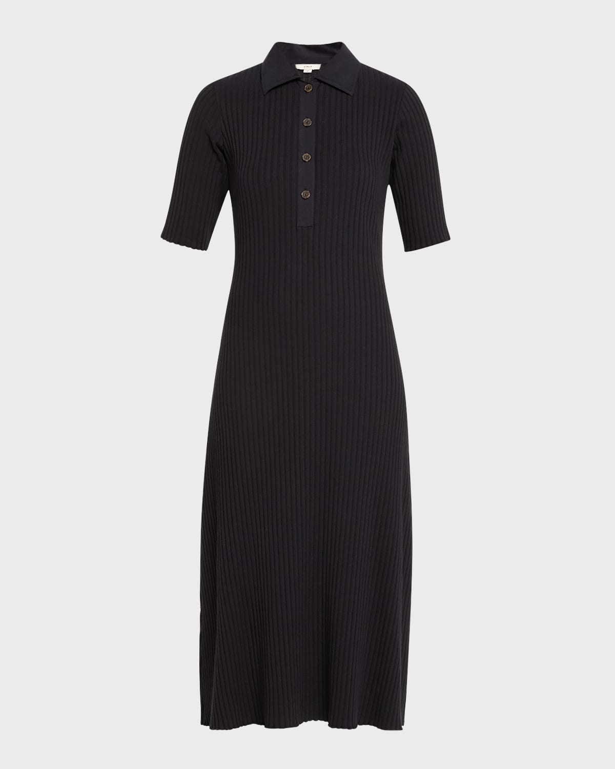 Vince Ribbed Elbow-Sleeve Polo Midi Dress