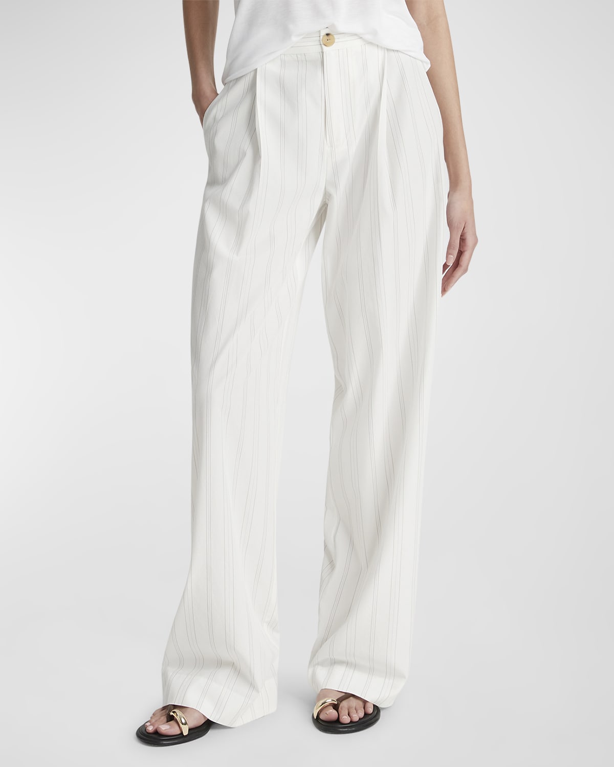 Vince Relaxed Pleated Stripe Straight-Leg Trousers
