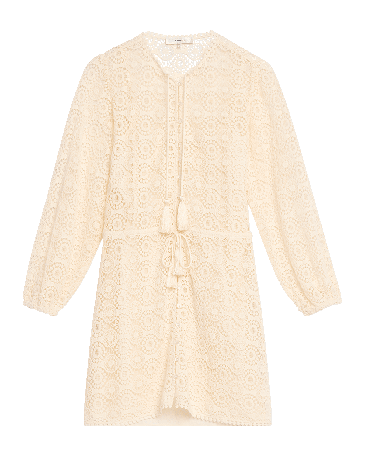 FRAME Button-Front Lace Tassel Mini Dress