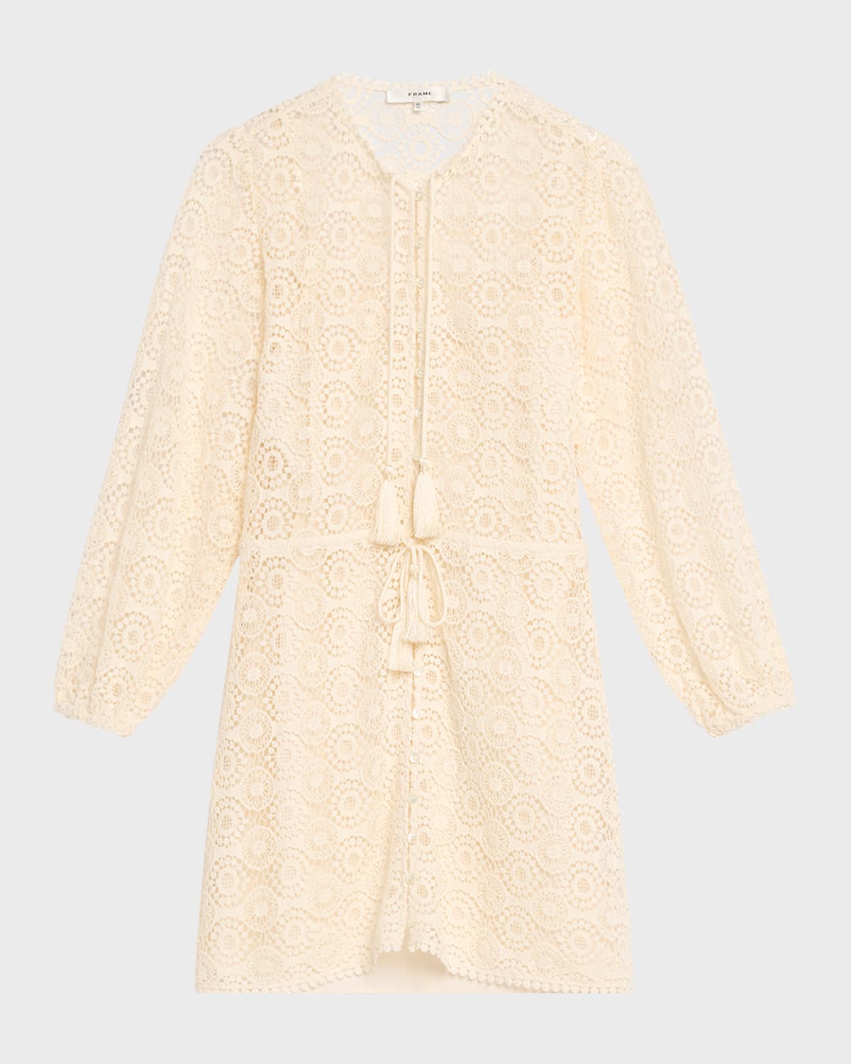 FRAME Button-Front Lace Tassel Mini Dress