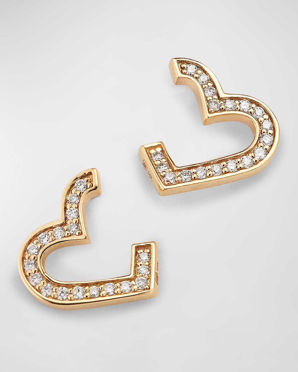 14K Yellow Gold Small Diamond Pave Heart Wrap Hoop Earrings