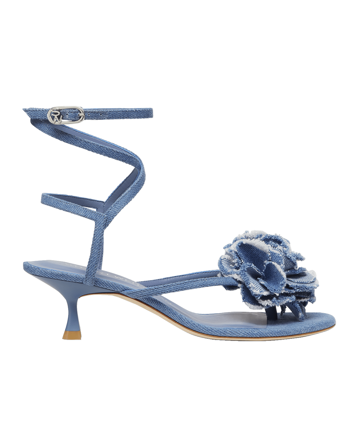 Stuart Weitzman Belize Denim Flower Ankle-Strap Sandals