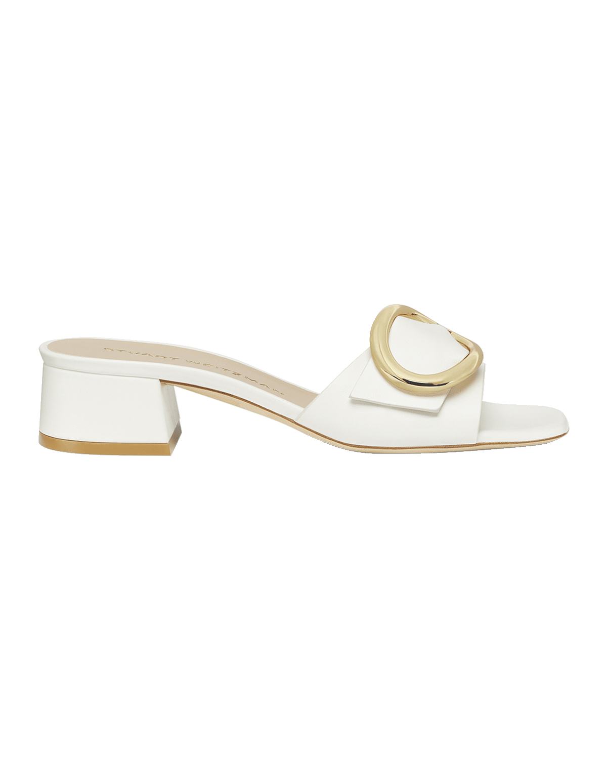 Stuart Weitzman Benni Calfskin Buckle Mule Sandals
