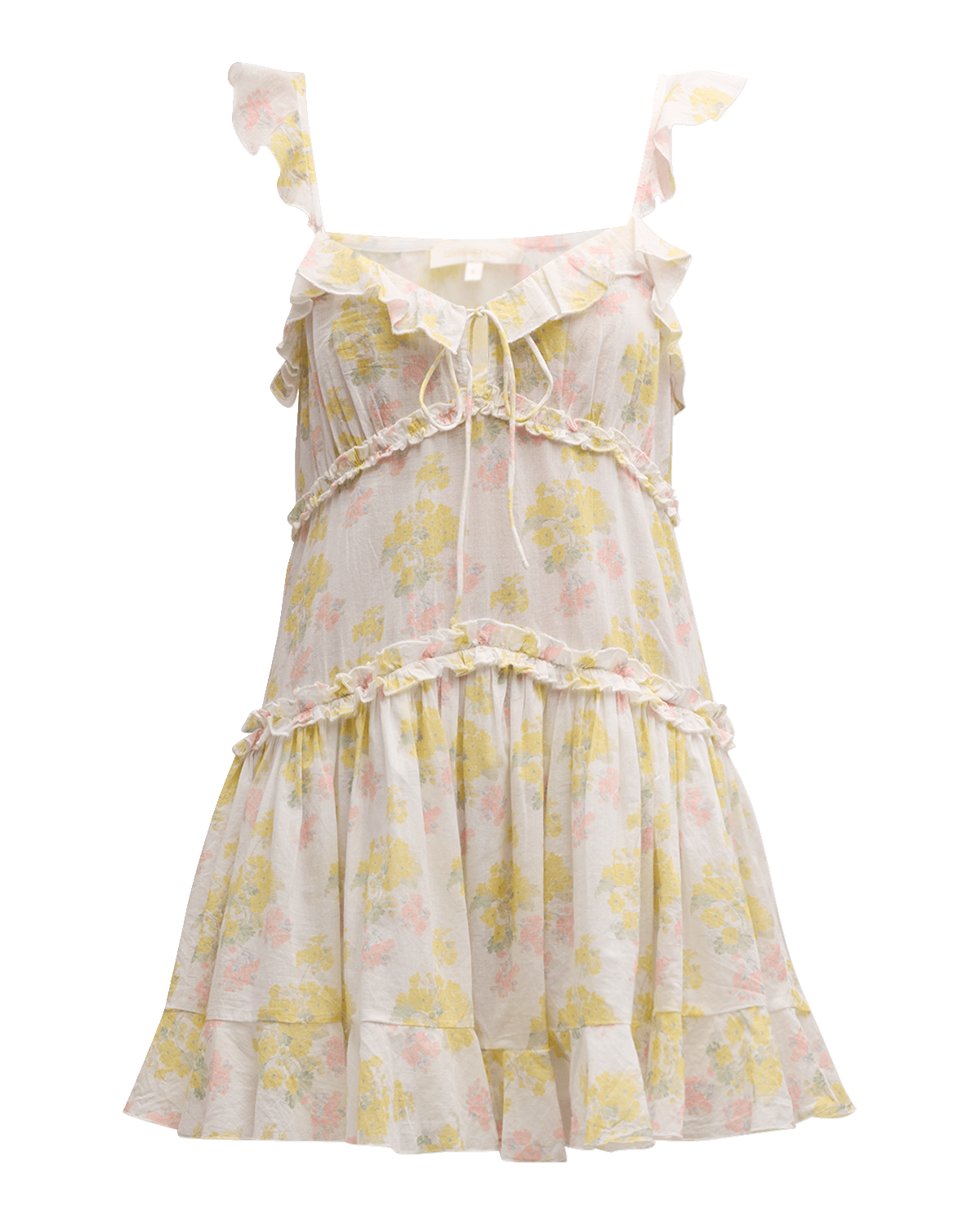 LoveShackFancy Frista Mix Print Floral Cotton Tiered Mini Dress