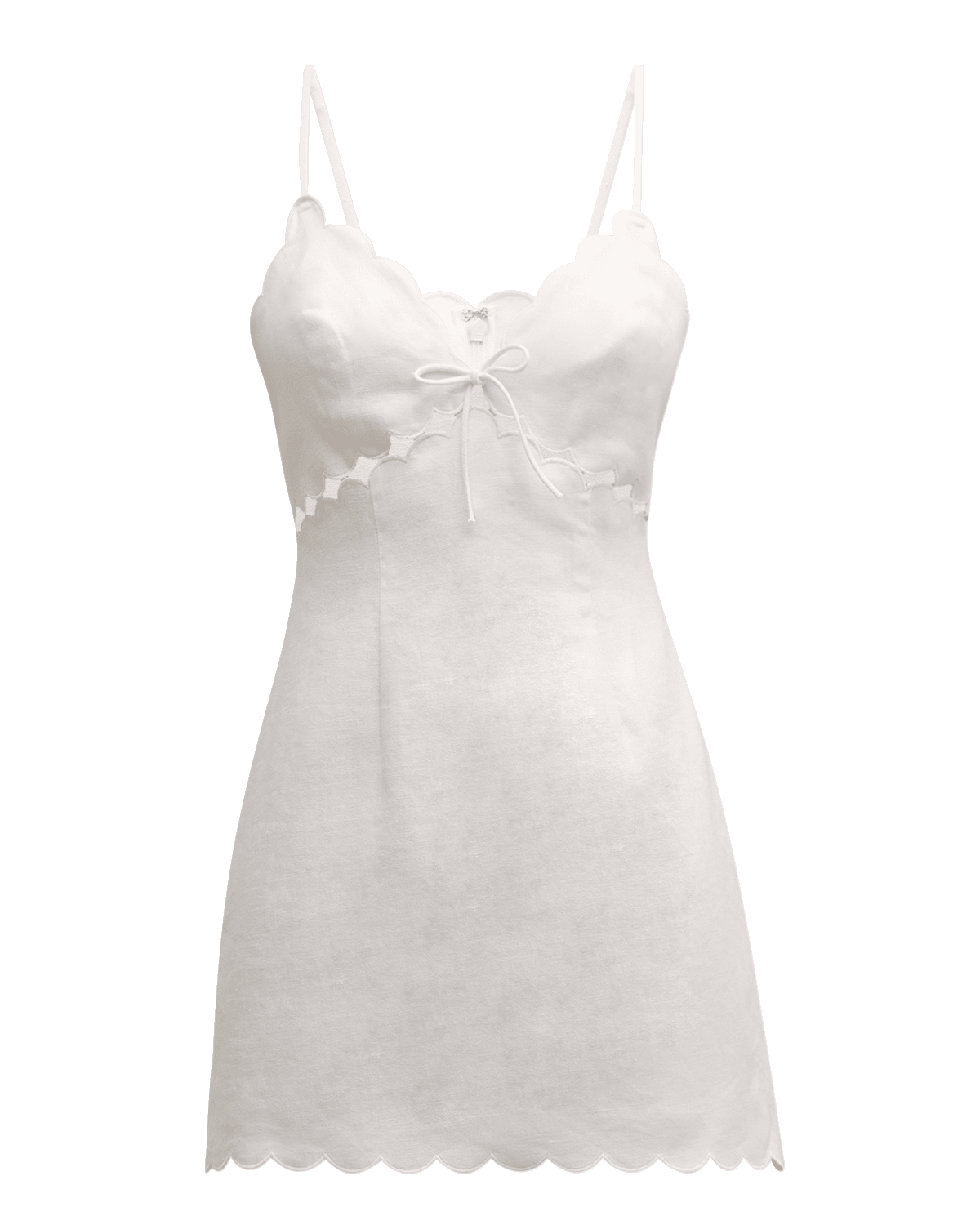LoveShackFancy Sydow Scalloped Linen Cutout Mini Dress