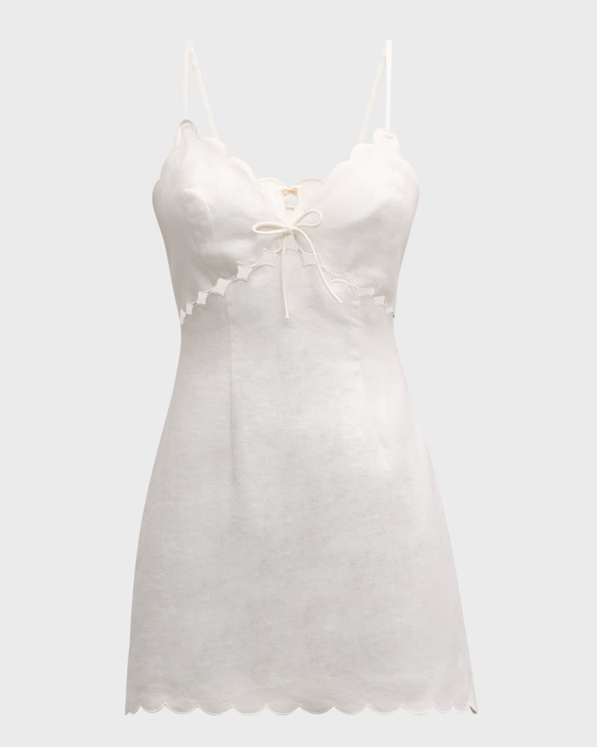 LoveShackFancy Sydow Scalloped Linen Cutout Mini Dress