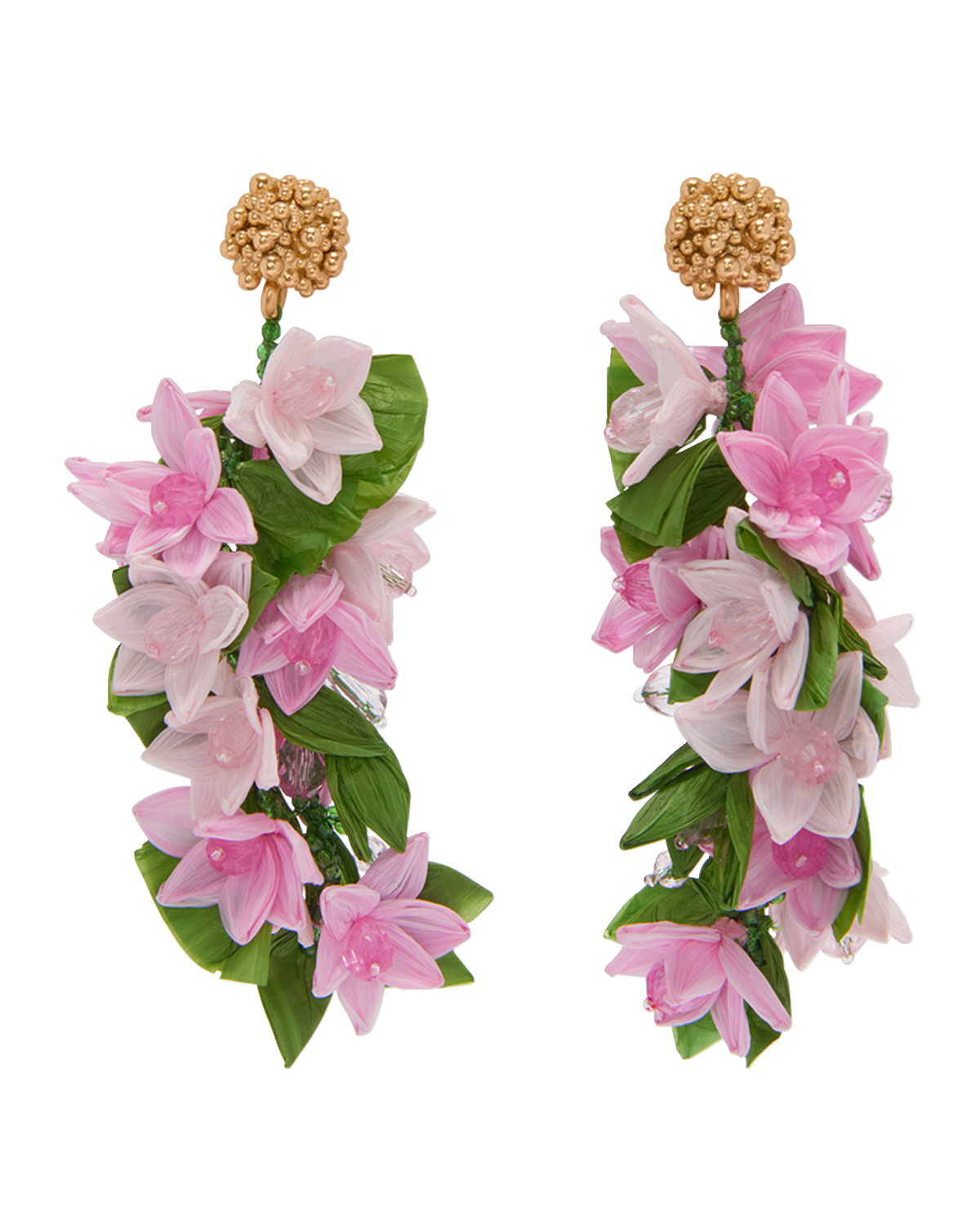 Oscar de la Renta Raffia Mini Flowers Cascading Earrings