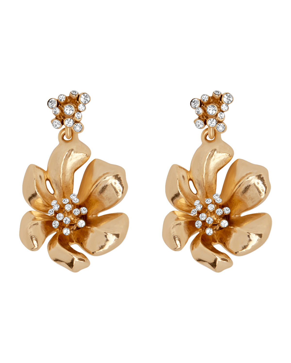 Oscar de la Renta Flower Drop Earrings with Crystals