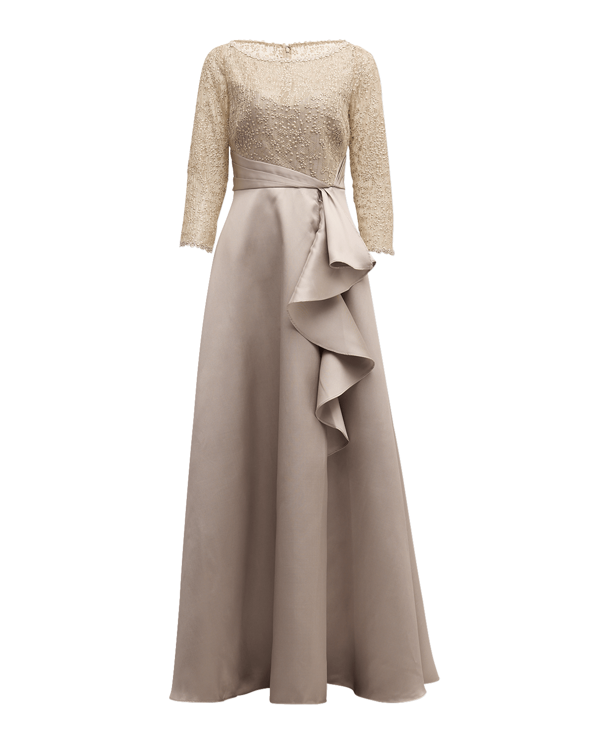 Theia Zola Ruffle A-Line Lace & Mikado Gown