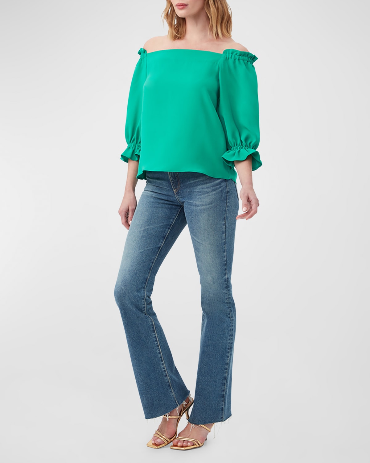 Trina Turk Equinox Off-Shoulder Blouson-Sleeve Top