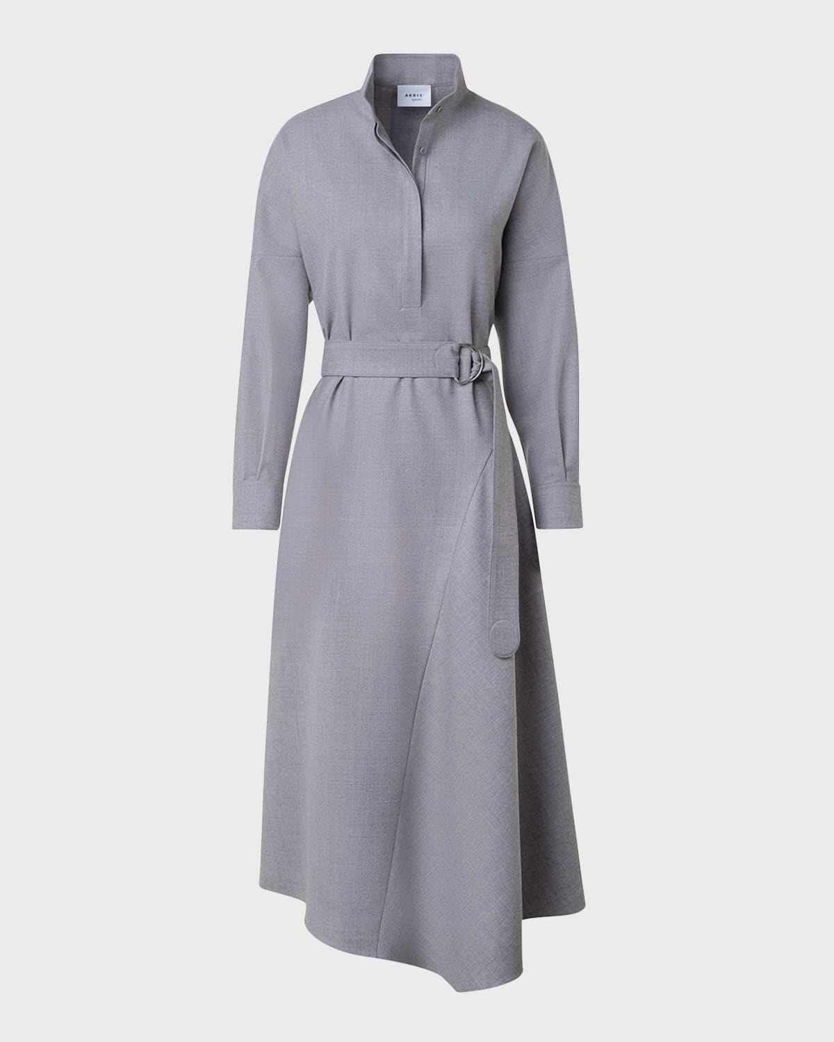 Akris punto Half-Circle Inset Belted Long-Sleeve Midi Dress