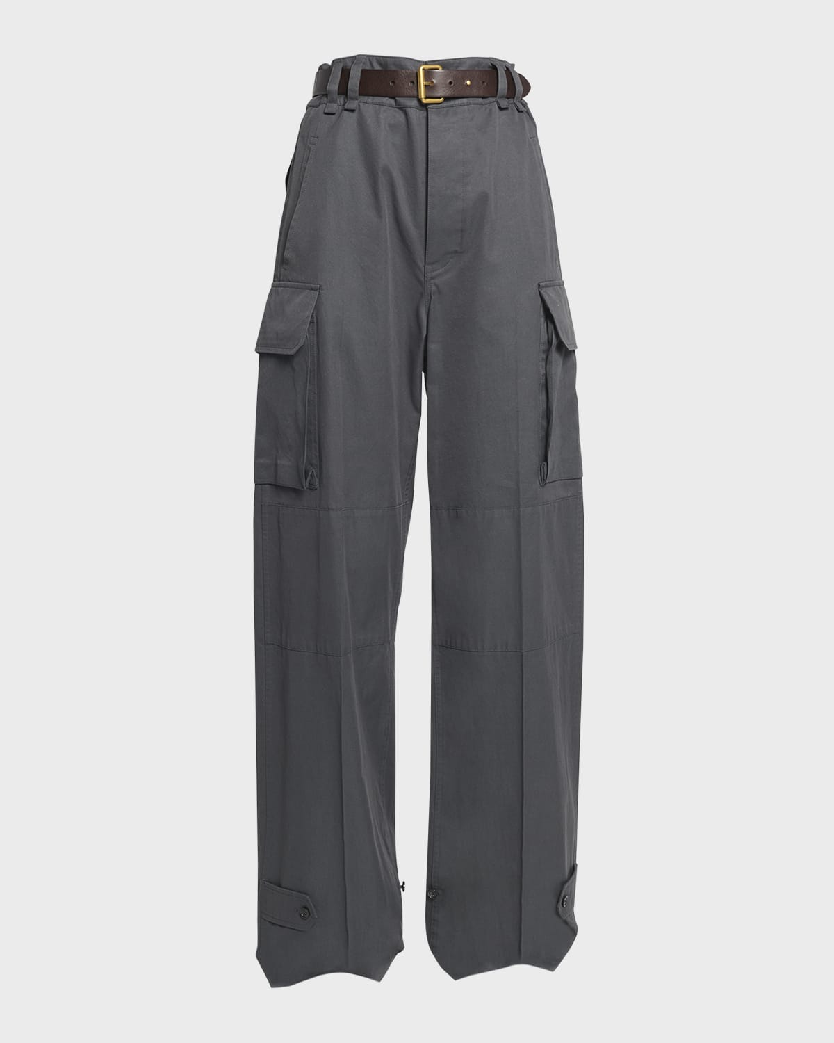 Saint Laurent Wide-Leg Cargo Pants with Leather Belt