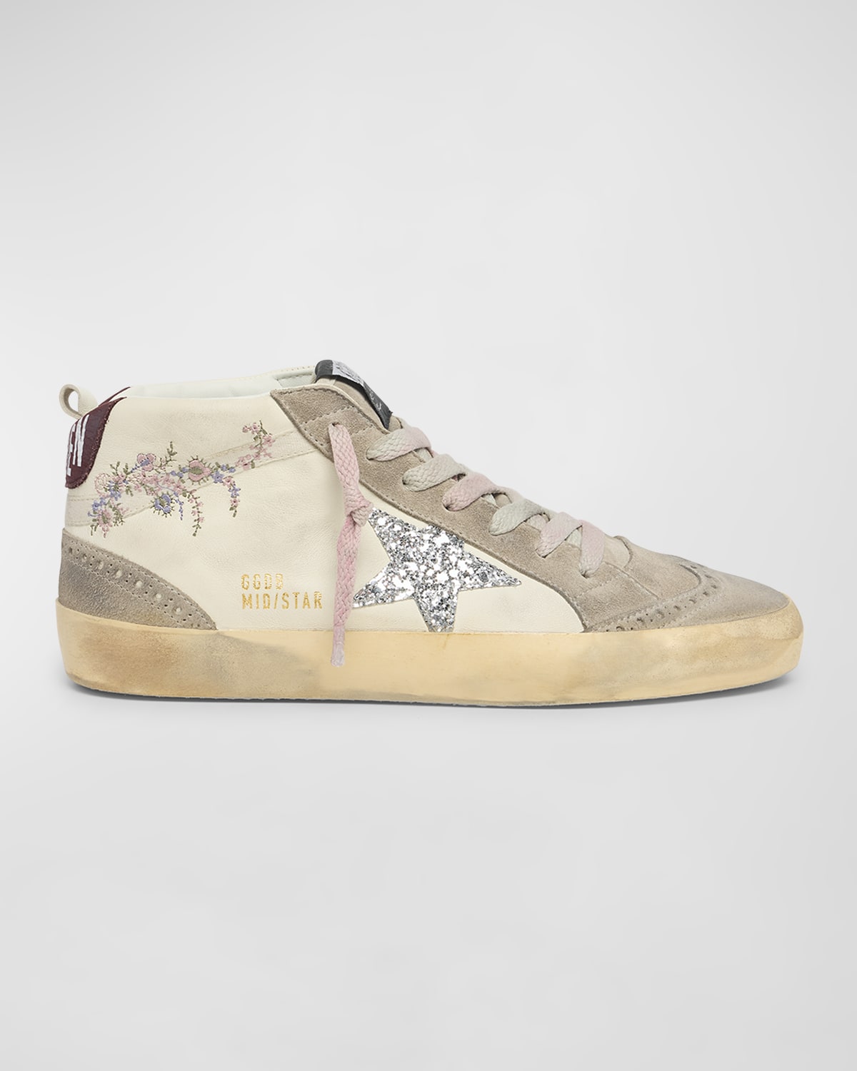Golden Goose Midstar Mixed Leather Glitter Mid-Top Sneakers
