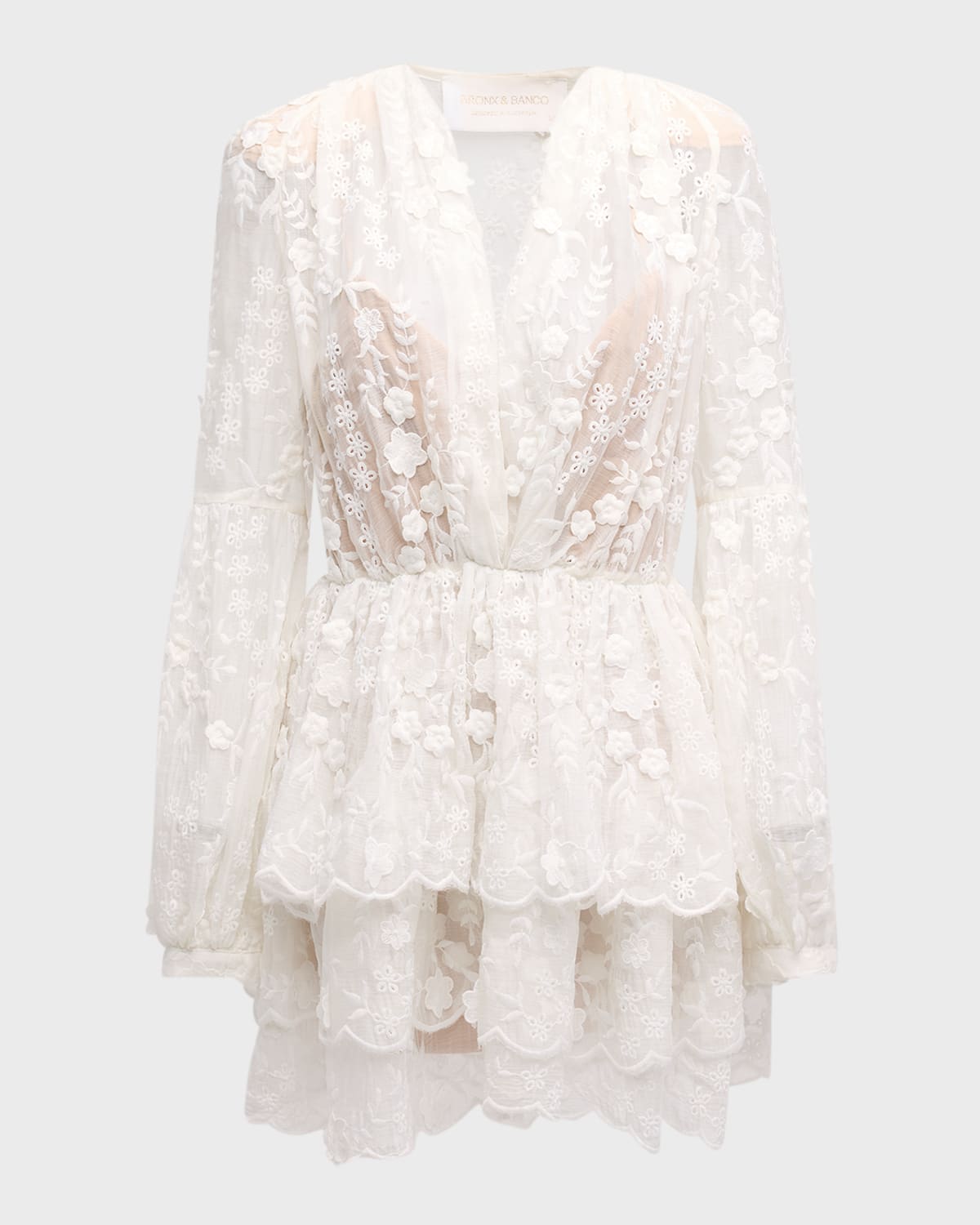 Bronx and Banco Bedouin Tiered Floral-Embroidered Mini Dress