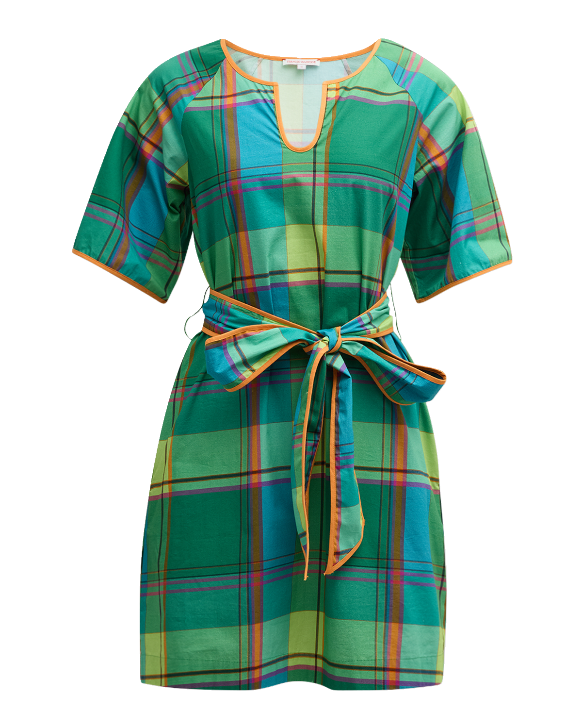 Frances Valentine Doris Plaid Raglan-Sleeve Cotton Mini Dress