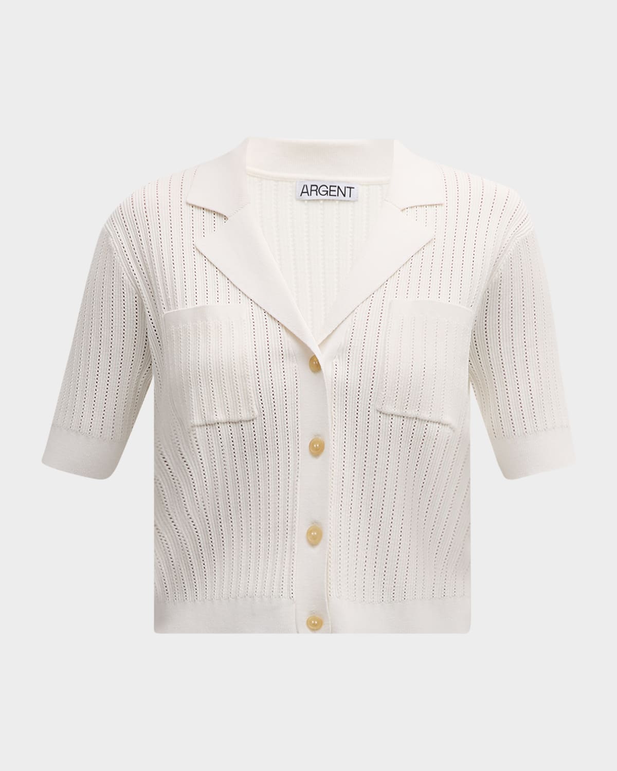 ARGENT Ribbed Pointelle-Knit Button-Down Shirt