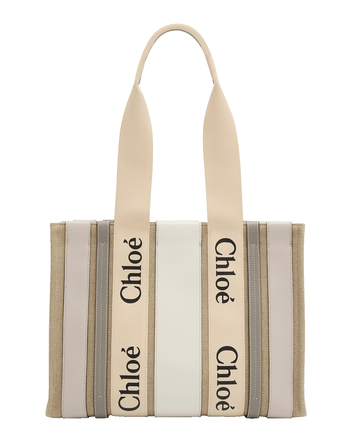 Chloe x High Summer Woody Medium Tote Bag in Striped Linen and Leather