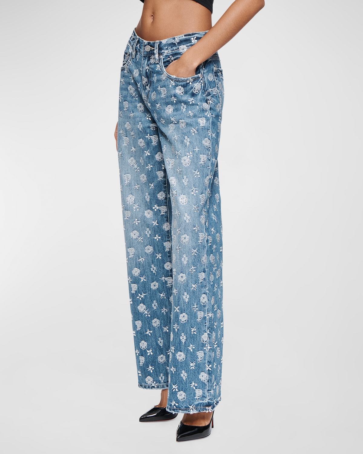 PURPLE Wide-Leg Mono Bling Jeans