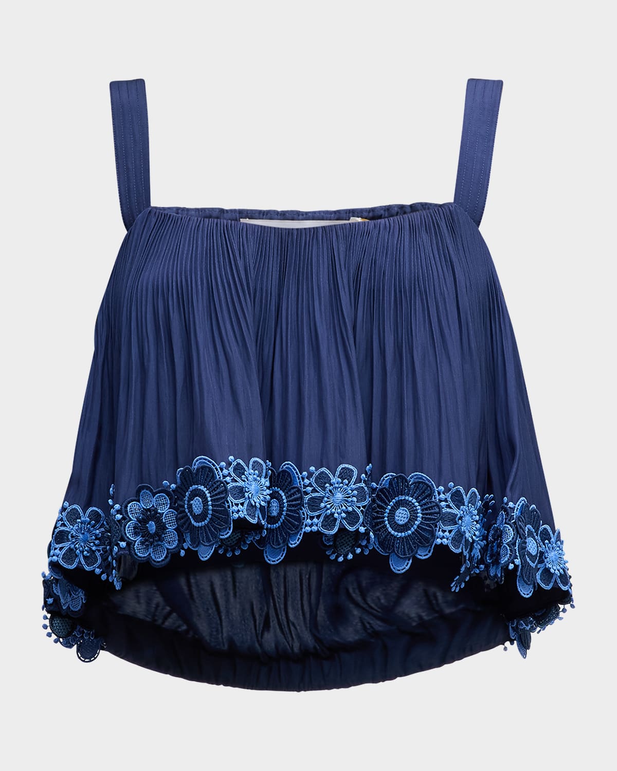 Ramy Brook Elizabeth Pleated Floral Embroidered Crop Top